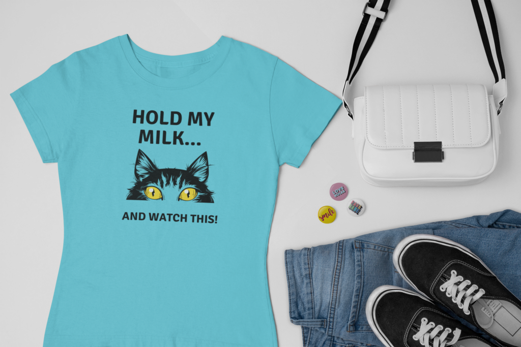 Hold my milk funny cat shirt