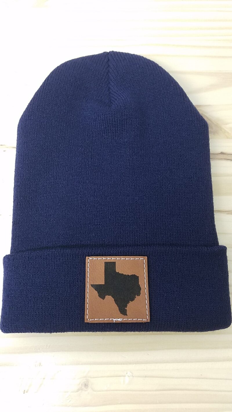 State of Texas Engraved Sewn Leather Patch Beanie | Texas Patch Beanie | Adult | Unisex | Vegan Leather Patch | Gift For Her | Gift For Him - Image 2