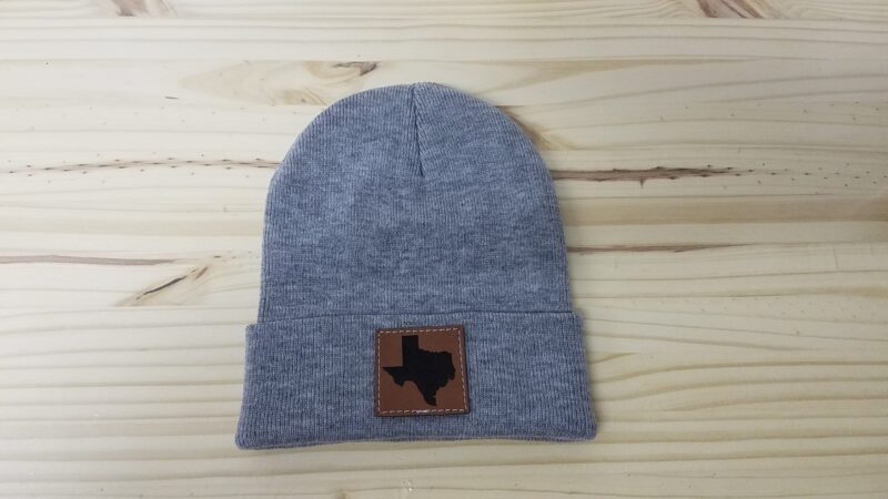 State of Texas Engraved Sewn Leather Patch Beanie | Texas Patch Beanie | Adult | Unisex | Vegan Leather Patch | Gift For Her | Gift For Him - Image 1