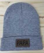 Papa Engraved Sewn Leather Patch Beanie | Adult | Unisex | Vegan Leather Patch | Gift For Dad | Gift For Grandpa - Image 2