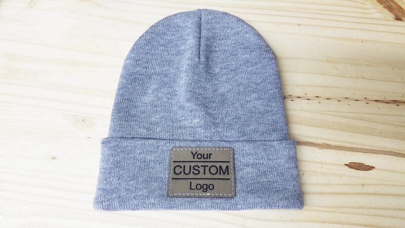 Custom Beanie, Personalized Beanies, Leather Patch Beanie With Sewn Edge, Personalized Gift,  Company Logo, Adult Unisex - Image 1