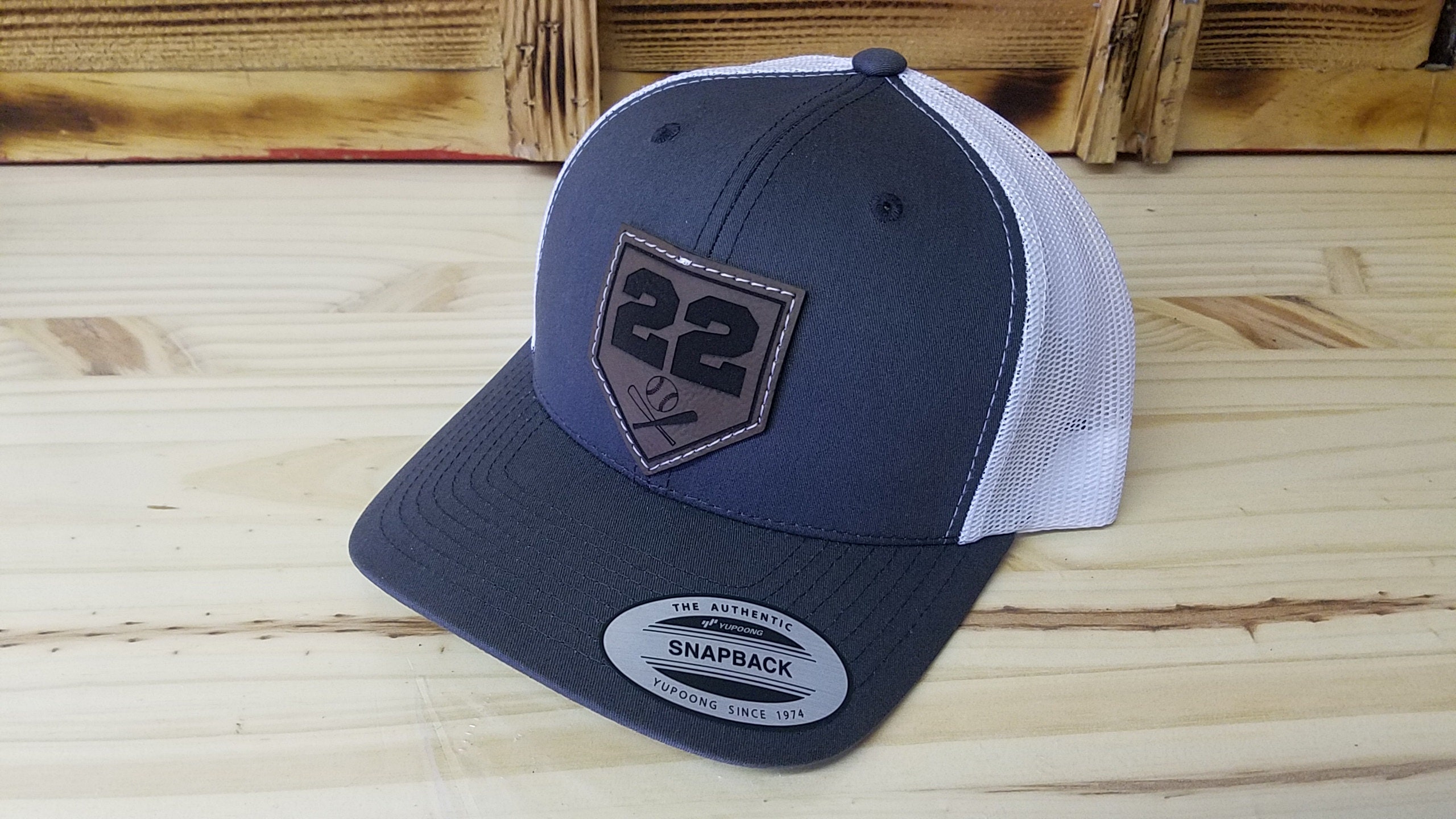 il_fullxfull.3630093849_a7zs.jpg Personalized Player Number Leather Patch Hat | Personalized Baseball Hat | Trucker Style Snapback | Softball | Baseball - Image 1