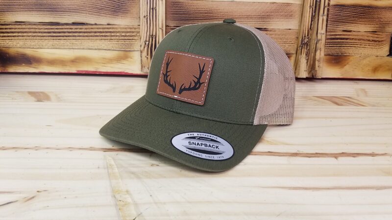 Deer Hunting Hat | Optional Leather Patch Color | 6 Panel Snapback Trucker Mesh | Deer Hunter Gift | Deer Hunters Hat - Image 1