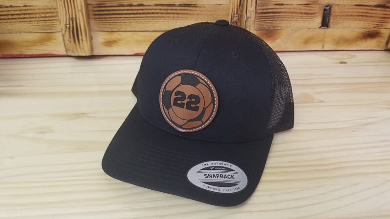 Soccer Personalized Player Number Leather Patch Hat  | Personalized Soccer Hat | Trucker Style Snapback Closure - Image 3