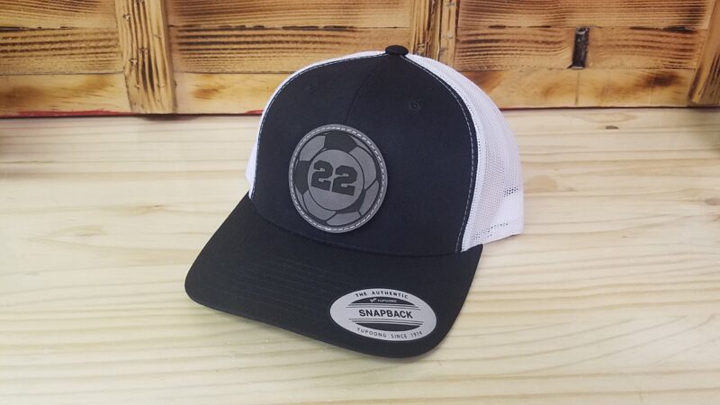 Soccer Personalized Player Number Leather Patch Hat  | Personalized Soccer Hat | Trucker Style Snapback Closure - Image 5