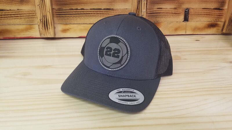 Soccer Personalized Player Number Leather Patch Hat  | Personalized Soccer Hat | Trucker Style Snapback Closure - Image 2