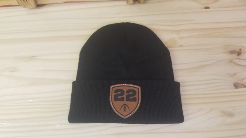 Football Personalized Player Number Leather Patch Beanie |  Custom Football Cap | Gift For Her | Gift For Him - Image 4