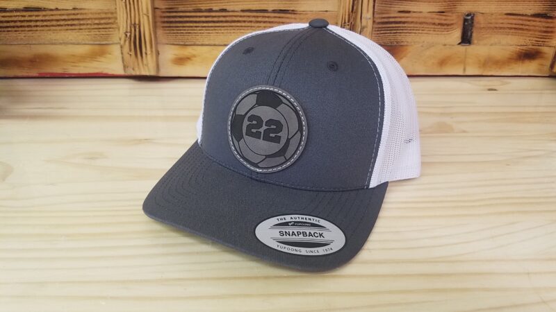 Soccer Personalized Player Number Leather Patch Hat  | Personalized Soccer Hat | Trucker Style Snapback Closure - Image 6