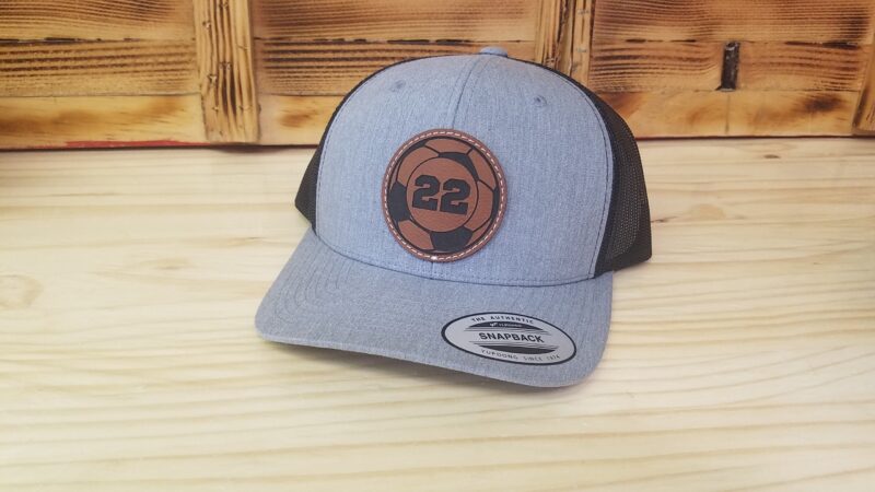Soccer Personalized Player Number Leather Patch Hat  | Personalized Soccer Hat | Trucker Style Snapback Closure - Image 4