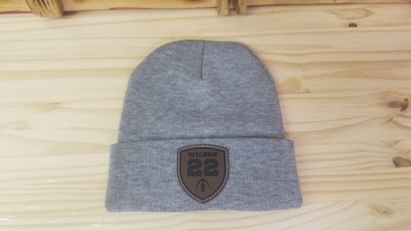 Football Personalized Player Number Leather Patch Beanie |  Custom Football Cap | Gift For Her | Gift For Him - Image 7