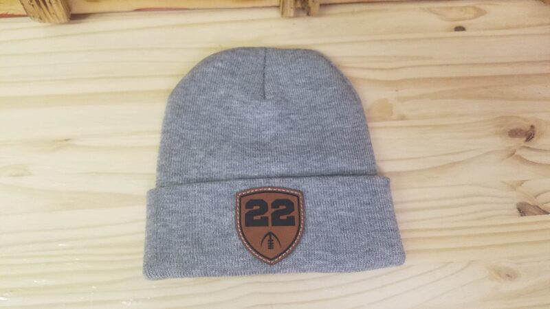 Football Personalized Player Number Leather Patch Beanie |  Custom Football Cap | Gift For Her | Gift For Him - Image 2