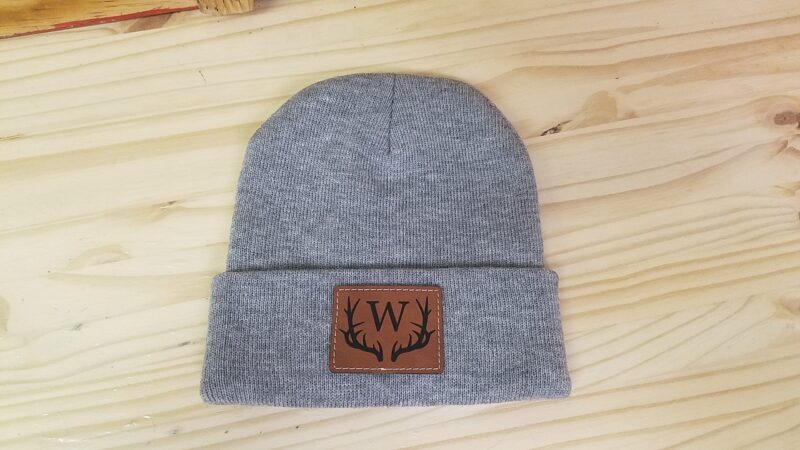 Deer Hunting Beanie, Deer Hunter Hat, Antler Monogram Leather Patch Beanie, Adult Unisex, With or Without Monogram - Image 2
