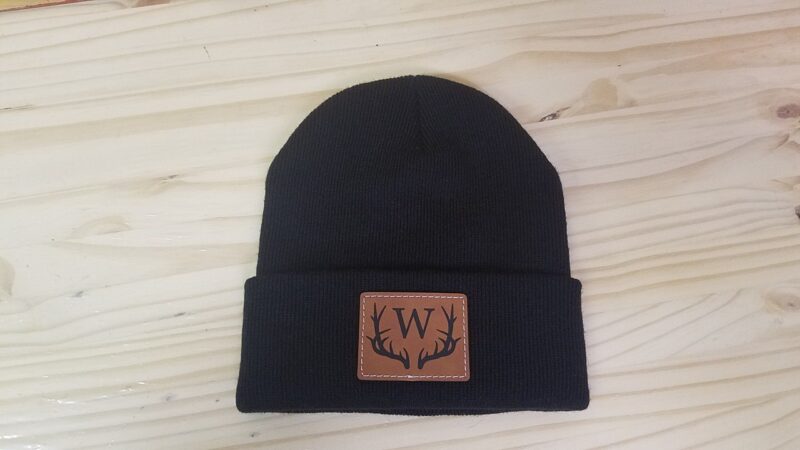 Deer Hunting Beanie, Deer Hunter Hat, Antler Monogram Leather Patch Beanie, Adult Unisex, With or Without Monogram - Image 1