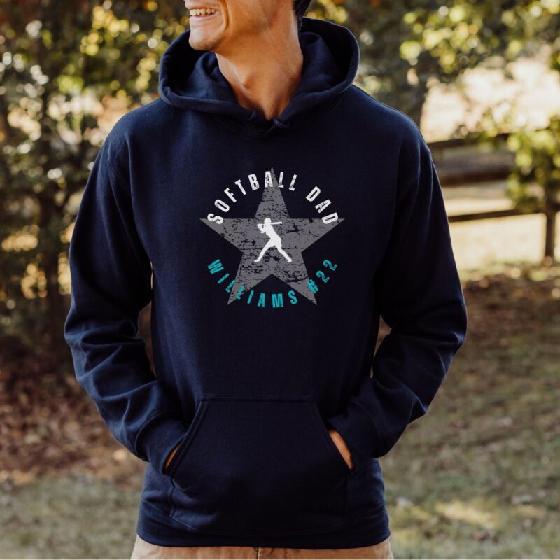 Personalized Softball Dad Hoodie, Softball Player Name and Number Sweatshirt, Peronalized Softball Dad T-Shirt - Image 5