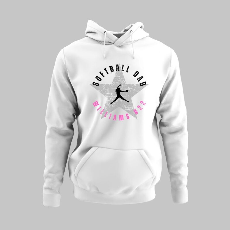 Personalized Softball Dad Hoodie, Softball Player Name and Number Sweatshirt, Peronalized Softball Dad T-Shirt - Image 7