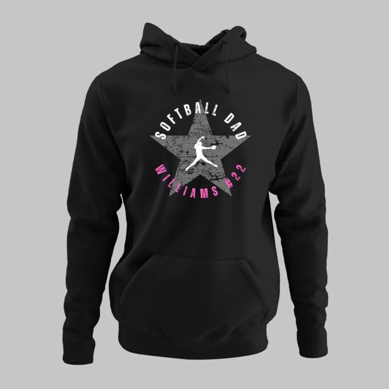 Personalized Softball Dad Hoodie, Softball Player Name and Number Sweatshirt, Peronalized Softball Dad T-Shirt - Image 1
