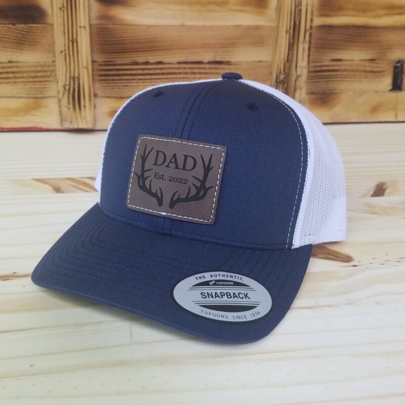 Dad Established Date Leather Patch Hat With Sewn Edge | Retro Trucker Snapback | Gift For Dad | New Dad | Fathers Day Gift - Image 6