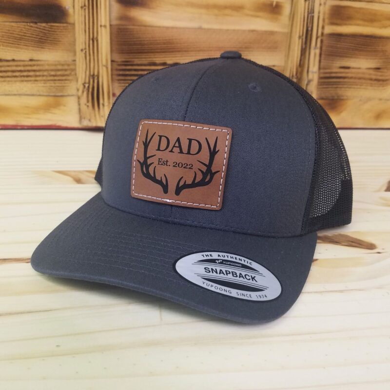 Dad Established Date Leather Patch Hat With Sewn Edge | Retro Trucker Snapback | Gift For Dad | New Dad | Fathers Day Gift - Image 5