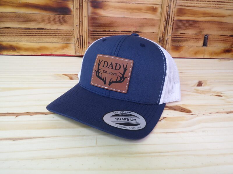 Dad Established Date Leather Patch Hat With Sewn Edge | Retro Trucker Snapback | Gift For Dad | New Dad | Fathers Day Gift - Image 2