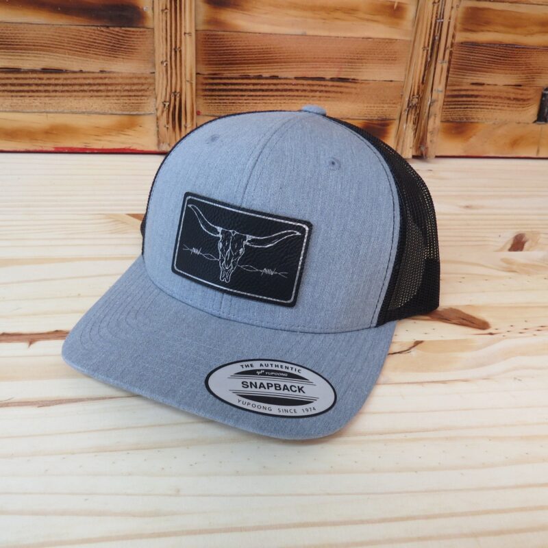 Cow Skull And Barbed Wire Leather Patch Hat, Ranch Hat, Trendy Country Style, Adult Size Mesh Back Snapback - Image 1