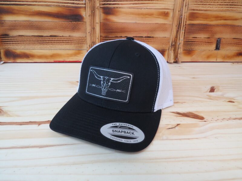 Cow Skull And Barbed Wire Leather Patch Hat, Ranch Hat, Trendy Country Style, Adult Size Mesh Back Snapback - Image 3