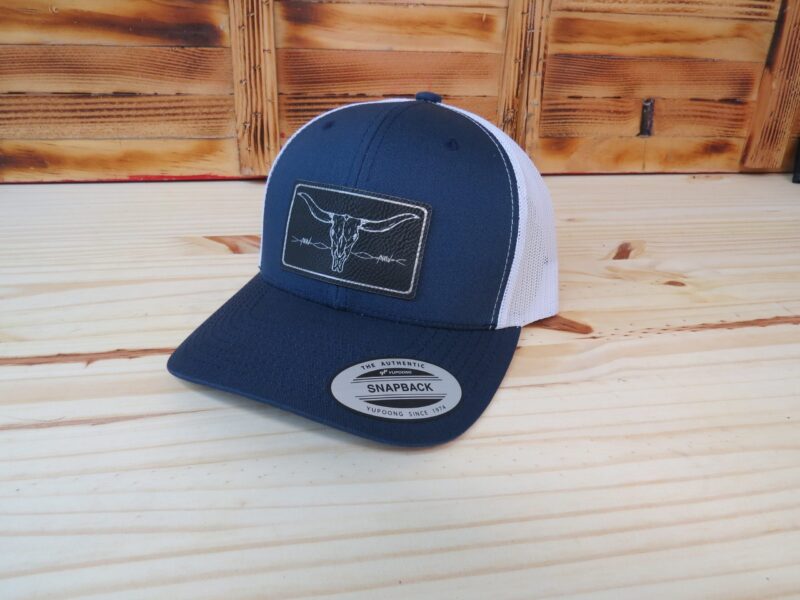 Cow Skull And Barbed Wire Leather Patch Hat, Ranch Hat, Trendy Country Style, Adult Size Mesh Back Snapback - Image 2