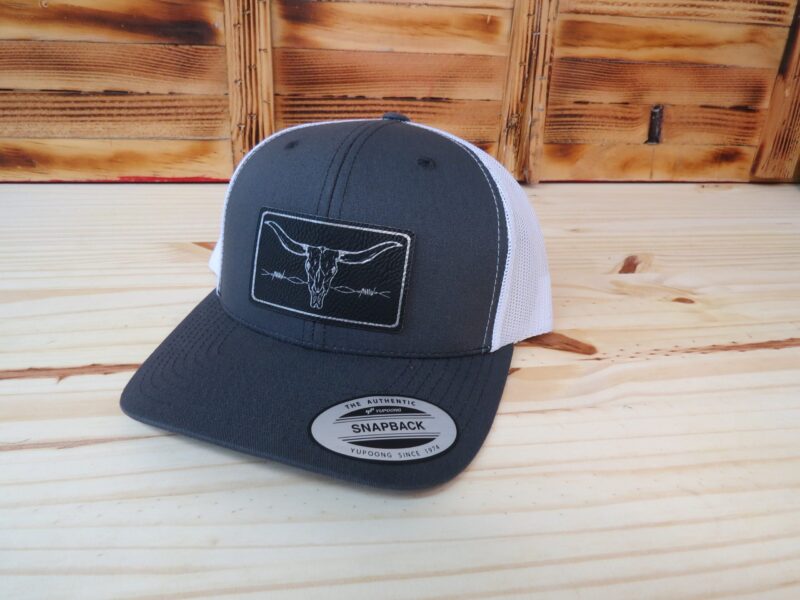 Cow Skull And Barbed Wire Leather Patch Hat, Ranch Hat, Trendy Country Style, Adult Size Mesh Back Snapback - Image 4