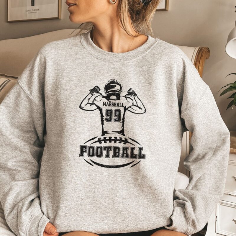 Personalized Football Player Shirt, Custom Football Player Name And Number Sweatshirt, Football Mom, Football Dad, Adult And Youth Sizes - Image 3