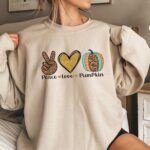 Peace Love Pumpkin Thanksgiving Shirt, Cute Thanksgiving Sweatshirt - Image 3
