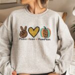 Peace Love Pumpkin Thanksgiving Shirt, Cute Thanksgiving Sweatshirt - Image 4