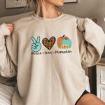 Peace Love Pumpkin Thanksgiving Shirt, Cute Thanksgiving Sweatshirt, Fall Sweatshirt - Image 2