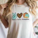 Peace Love Pumpkin Thanksgiving Shirt, Cute Thanksgiving Sweatshirt, Fall Sweatshirt - Image 3