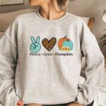 Peace Love Pumpkin Thanksgiving Shirt, Cute Thanksgiving Sweatshirt, Fall Sweatshirt