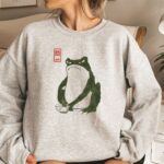 Grumpy Frog Sweatshirt, Vintage Style Japanese Art Sweatshirt, Matsumoto Hoji Frog, Funny Frog Shirt, Cute Frog Sweatshirt - Image 5