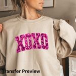 XOXO Faux Sequins Transfer, Ready To Press DTF Transfer, Valentines, Heat Press Transfer, No Weeding Easy To Apply, T-Shirt Transfers - Image 2