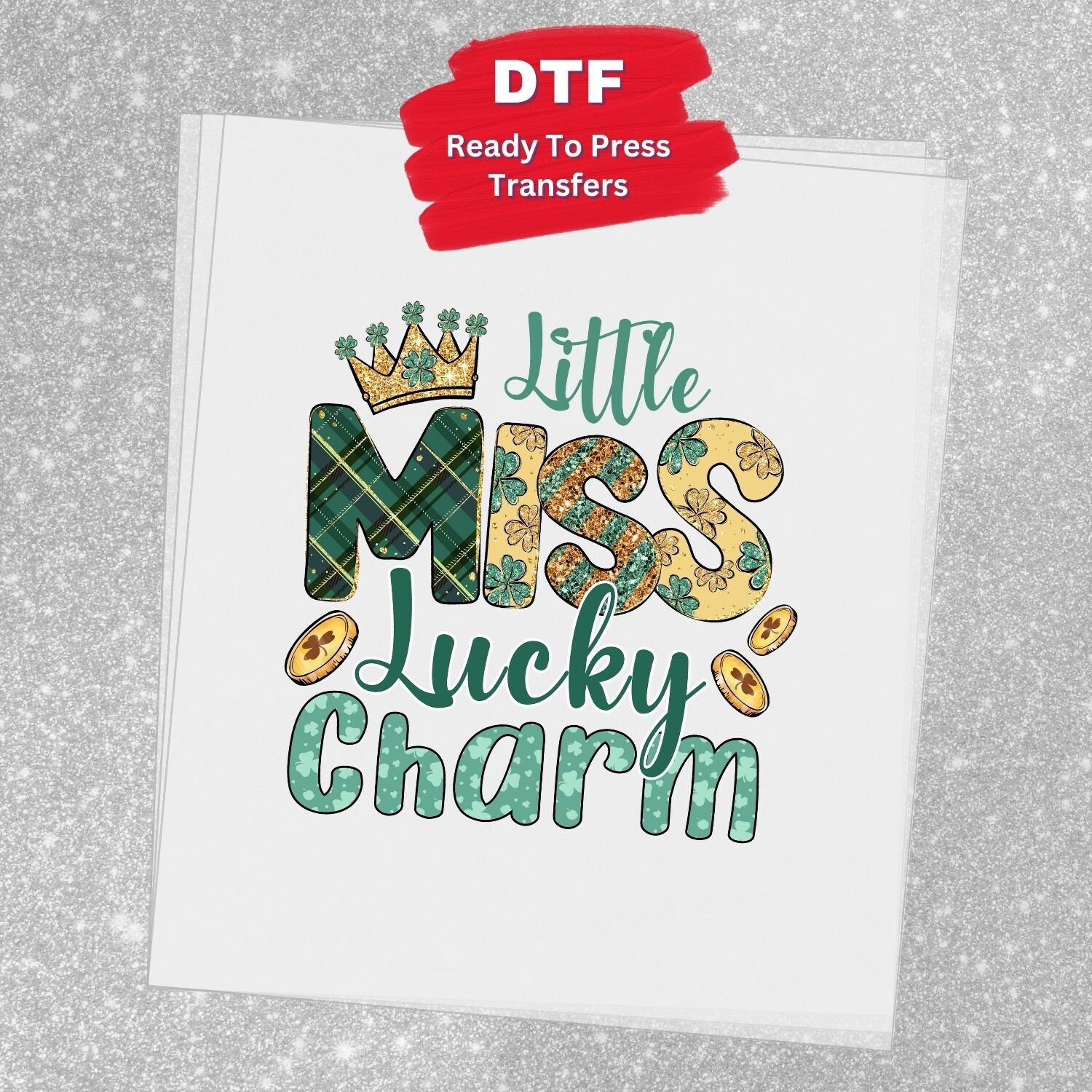 il_fullxfull.5834714695_chb3.jpg Little Miss Lucky Charm Transfer, St Patty's Day, Ready To Press DTF Transfer, Heat Press Transfer, No Weeding Easy Apply - Image 1