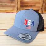 USA Hat, American Flag Hat, Retro Trucker Hat Mesh Back Snapback Closure, Adult Unisex, Printed Graphic