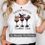 Halloween Salem Witch Cocktail Club Transfer, Halloween Party Shirt Transfers, Ready To Press Halloween, Ready For Press Halloween