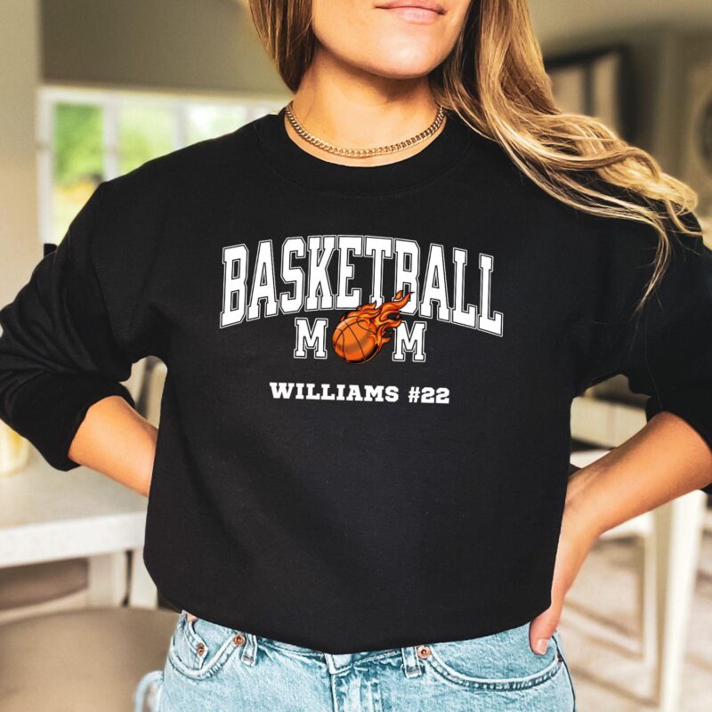 Personalized Basketball Mom Hoodie With Player Name And Number, Available in T-Shirts And Crewneck Sweatshirts. Basketball Gameday Hoodie. - Image 4