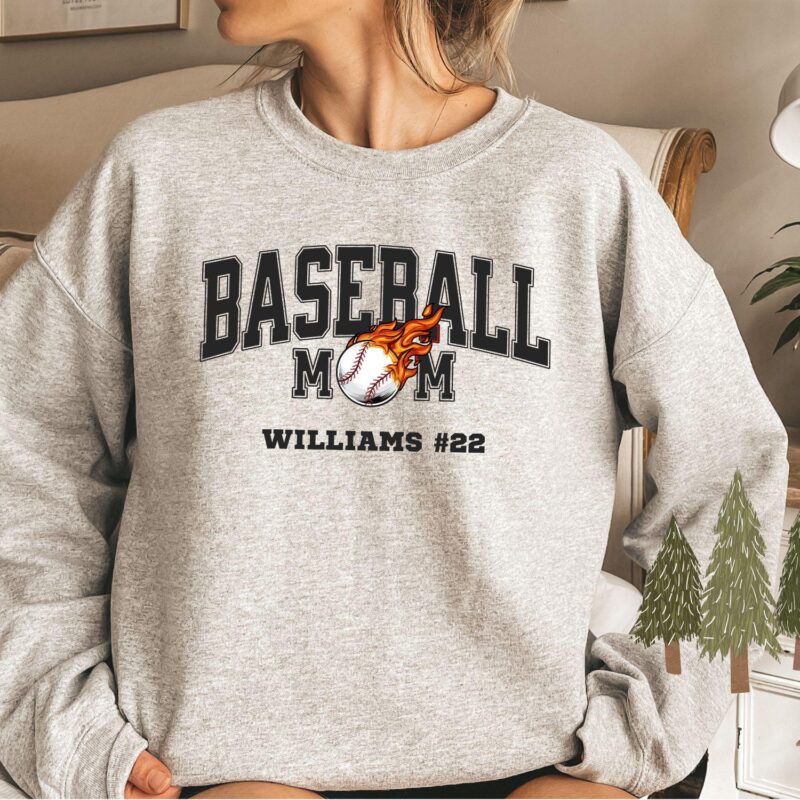 Personalized Baseball Mom Hoodie With Player Name And Number, Also Available in T-Shirts And Crewneck Sweatshirts. Baseball Gameday Hoodie. - Image 4
