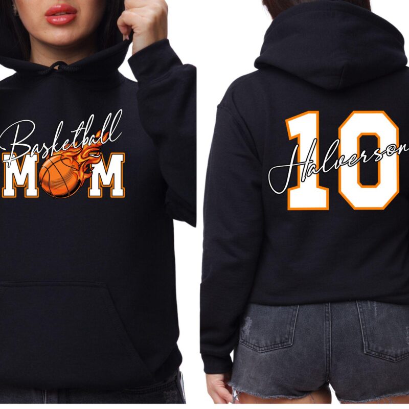 Personalized Basketball Mom Hoodie With Player Name And Number, Available in T-Shirts And Crewneck Sweatshirts. Basketball Gameday Hoodie. - Image 1
