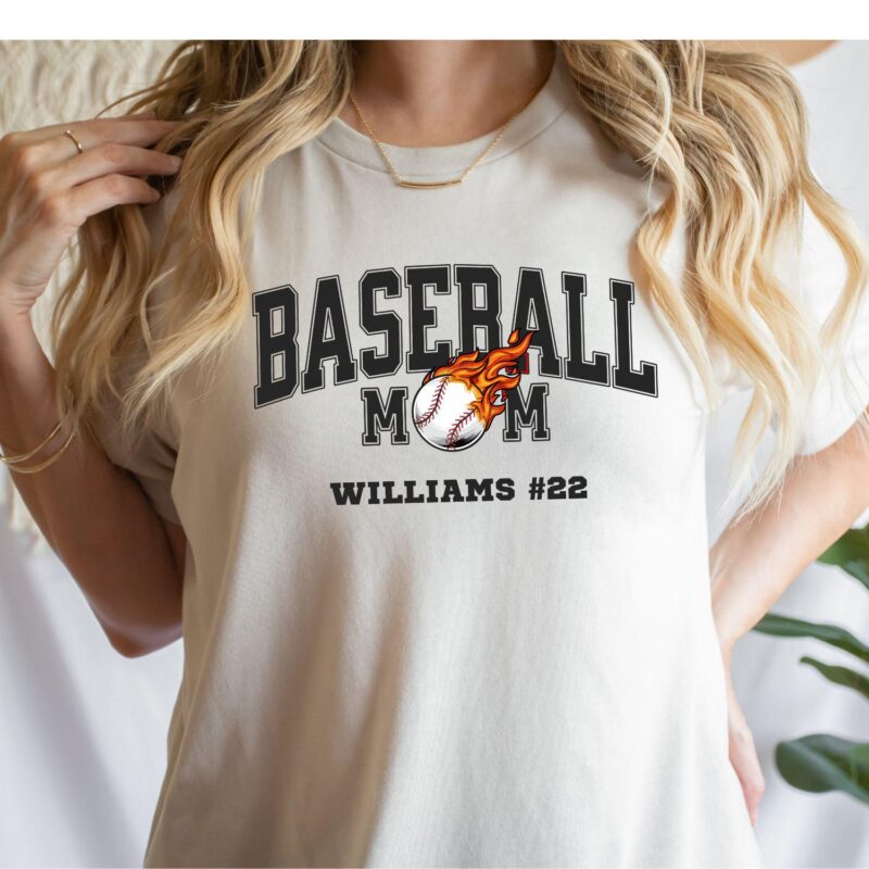 Personalized Baseball Mom Hoodie With Player Name And Number, Also Available in T-Shirts And Crewneck Sweatshirts. Baseball Gameday Hoodie. - Image 6