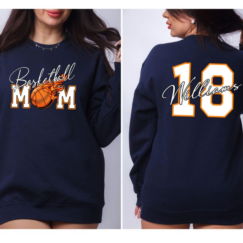 Personalized Basketball Mom Hoodie With Player Name And Number, Available in T-Shirts And Crewneck Sweatshirts. Basketball Gameday Hoodie. - Image 3
