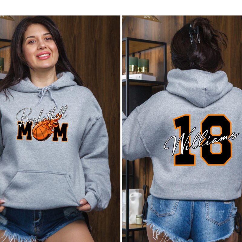 Personalized Basketball Mom Hoodie With Player Name And Number, Available in T-Shirts And Crewneck Sweatshirts. Basketball Gameday Hoodie. - Image 6