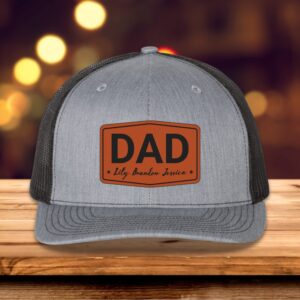 Trucker Snapback Hat with Personalized Dad Leather Patch – Custom Kids’ Names