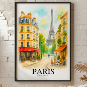 Paris Cafe Travel Art Print For Poster or Framed Wall Art, Vintage Travel Home Decor